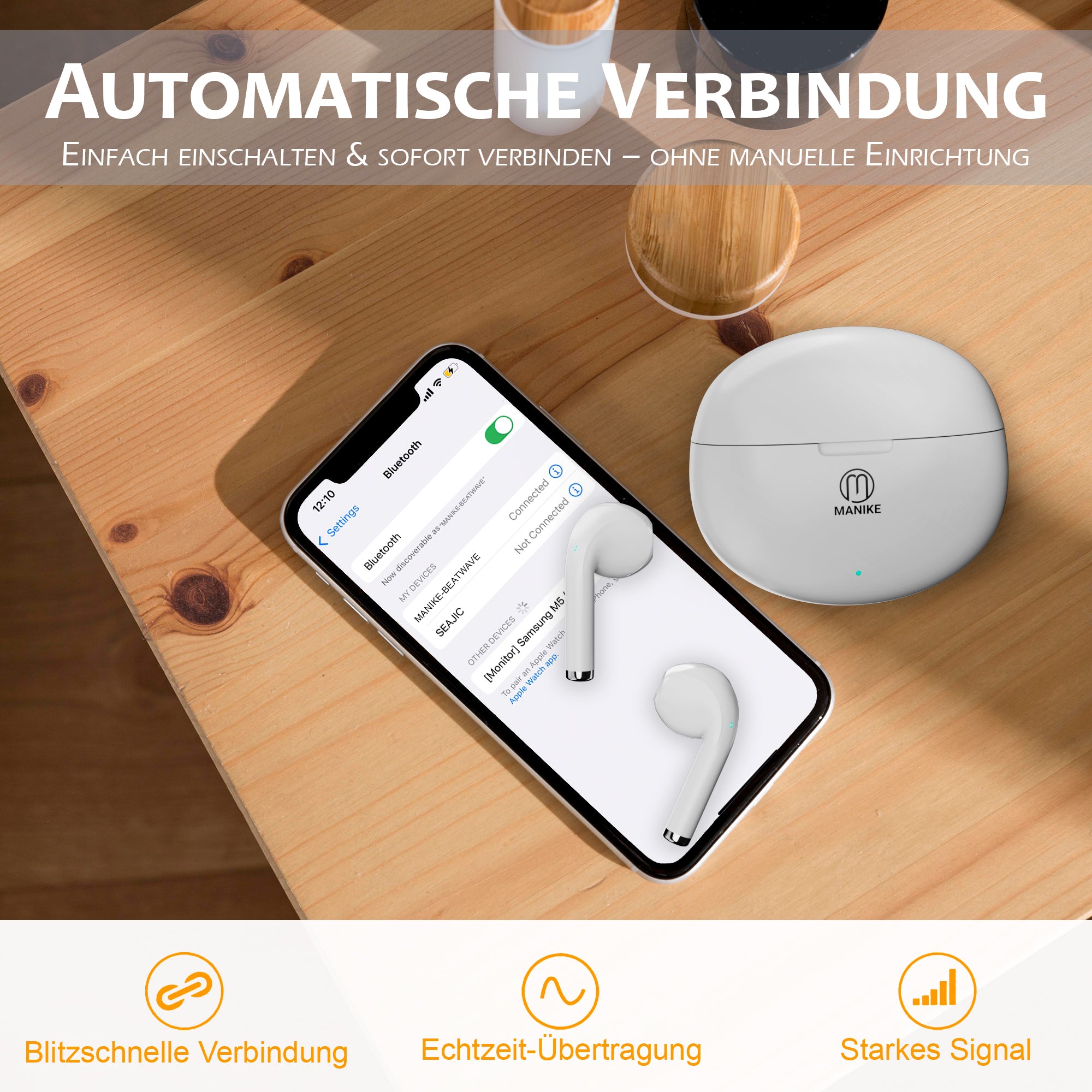 Manike AIRWAVE 704 Bluetooth Kopfhörer mit Hi-Fi Stereo Sound, ENC Geräuschunterdrückung, IPX7 Wasserschutz, Touch-Steuerung, 30h Akkulaufzeit